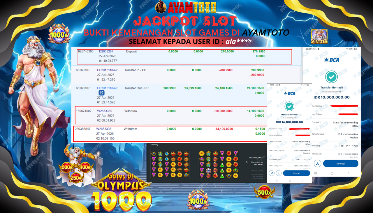 BUKTI JACKPOT PLAYER AYAMTOTO